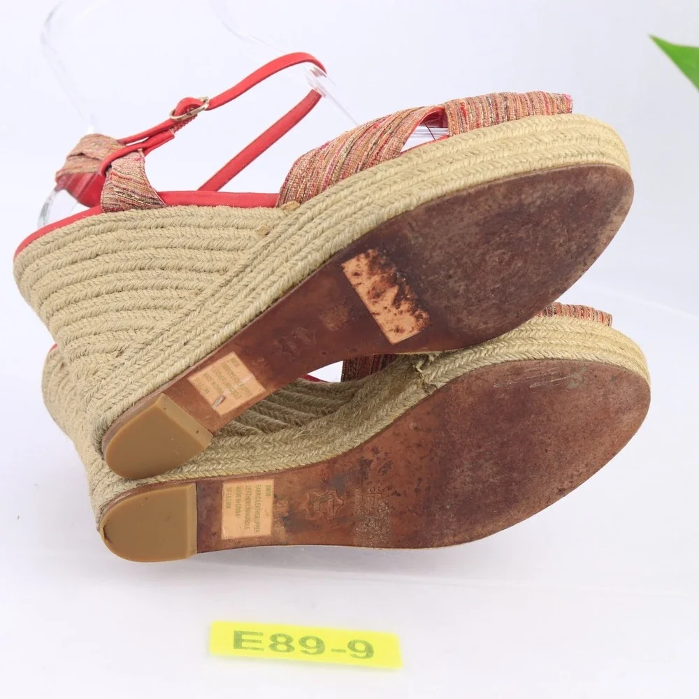 Saks Fifth Avenue Women Lillian Sandal Size 8 Red Espadrille Wedge Platform Shoe
